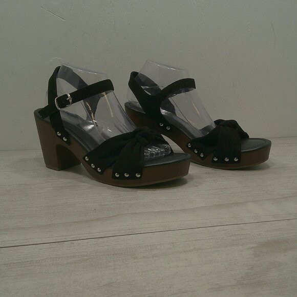 Torrid Black Bohemian Faux Suede & Faux Wood Knot Platform Block Heel Size 10 WW - Picture 10 of 14